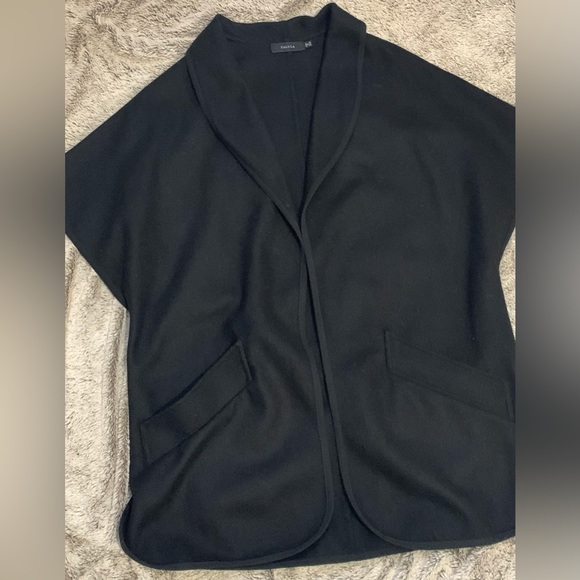 Aritzia Talula Wool Blend Laverton Poncho in Black with black trim - Picture 4 of 8